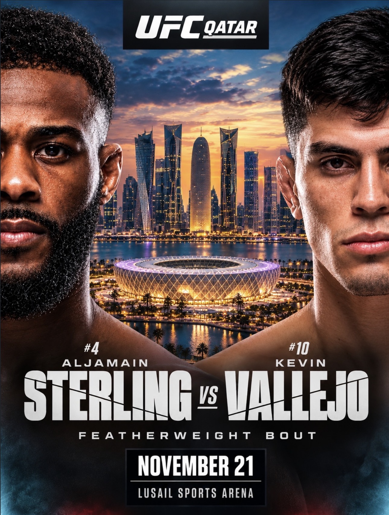 Aljamain Sterling versus Kevin Vallejos fight poster for November 21, 2026